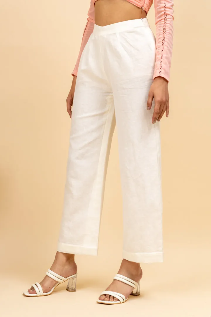 Off White Cotton Linen Comfortable Trouser