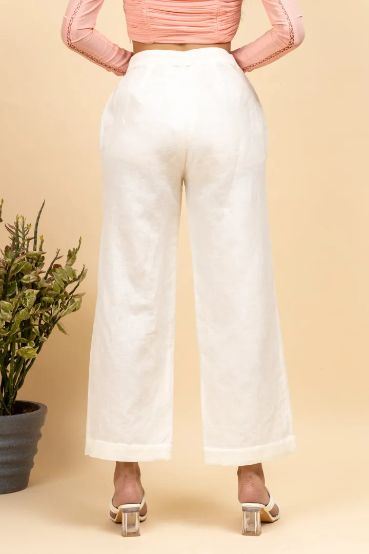 Off White Cotton Linen Comfortable Trouser