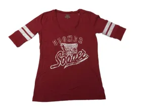 Oklahoma Sooners Glitter Gear WOMENS Crimson 1/2 Sleeve V-Neck T-Shirt (M)