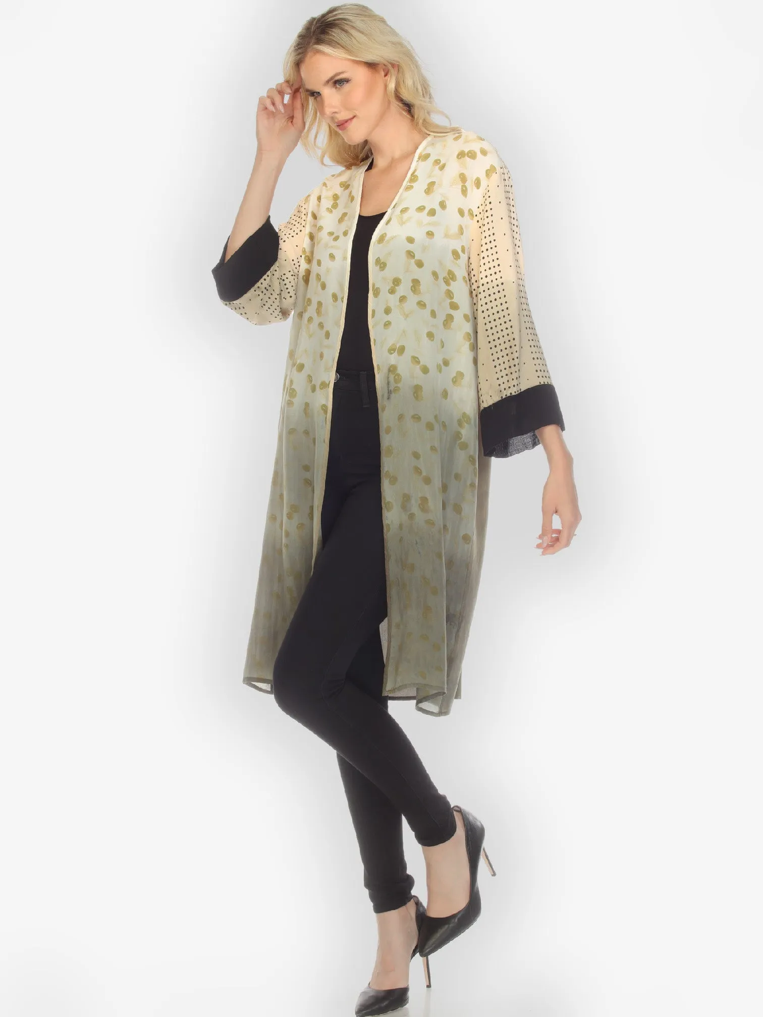 Ombre Sage Hand Dye Silk Kimono Duster