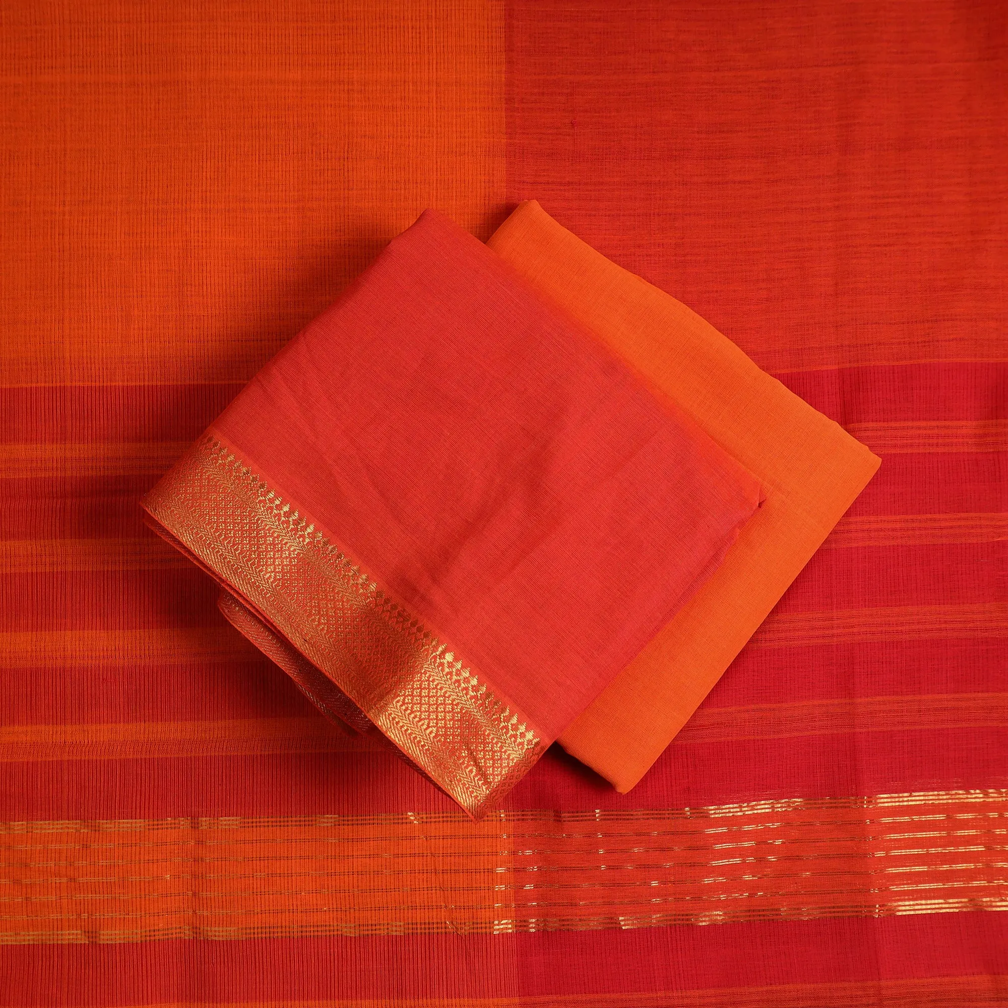 Orange - 3pc Handloom Cotton Mangalagiri Dress Material 02