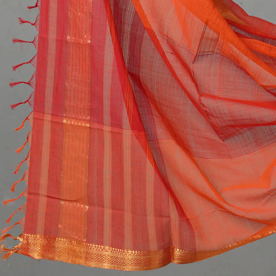 Orange - 3pc Handloom Cotton Mangalagiri Dress Material 02