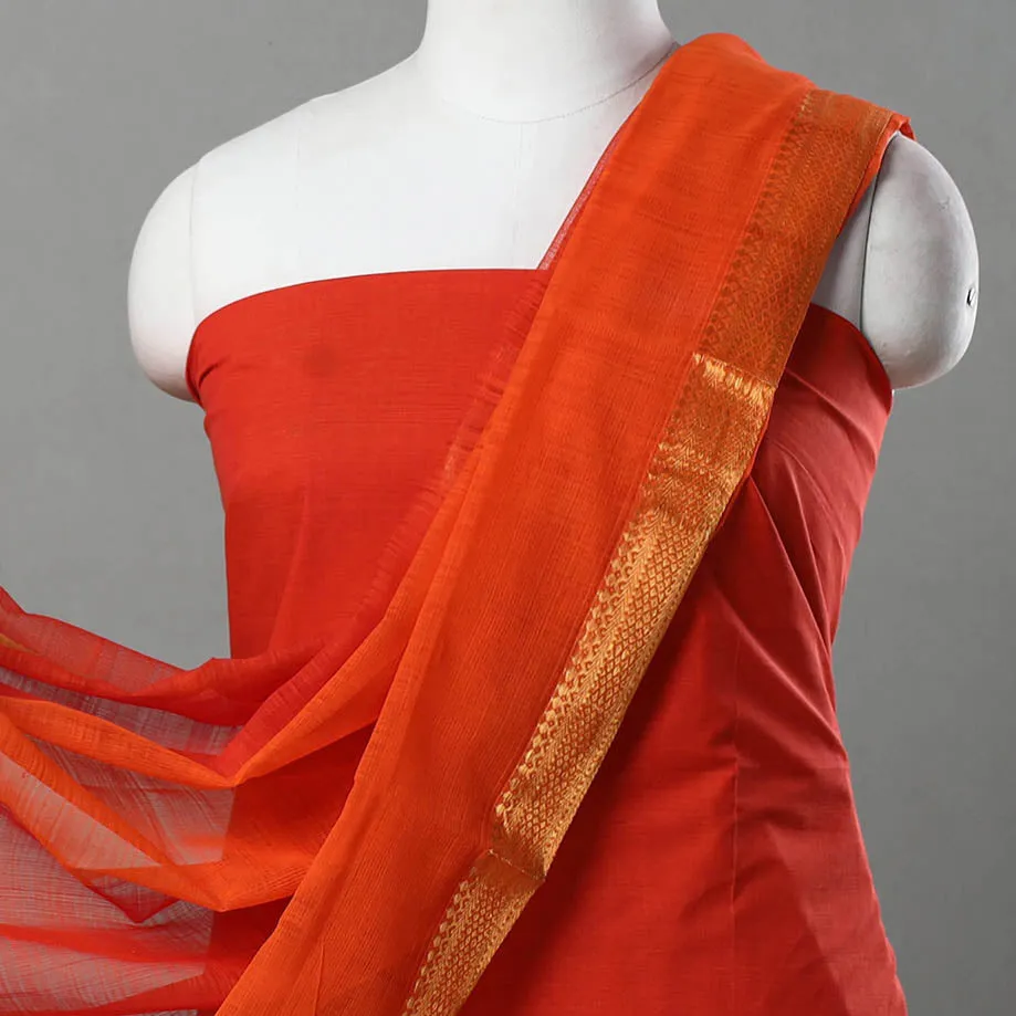 Orange - 3pc Handloom Cotton Mangalagiri Dress Material 02