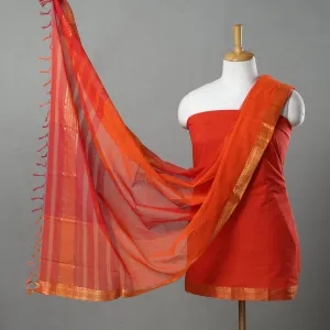 Orange - 3pc Handloom Cotton Mangalagiri Dress Material 02