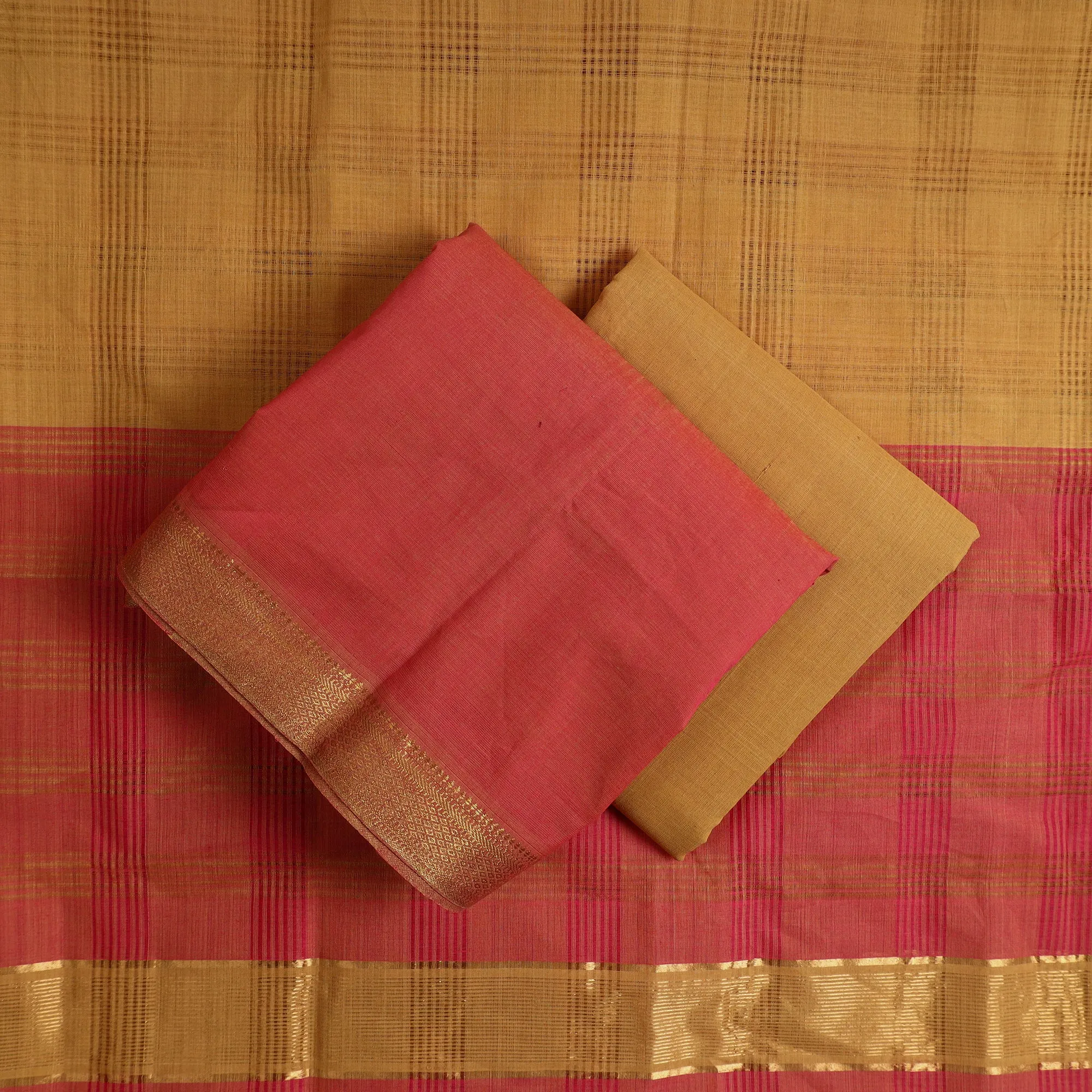 Orange - 3pc Handloom Cotton Mangalagiri Dress Material 04