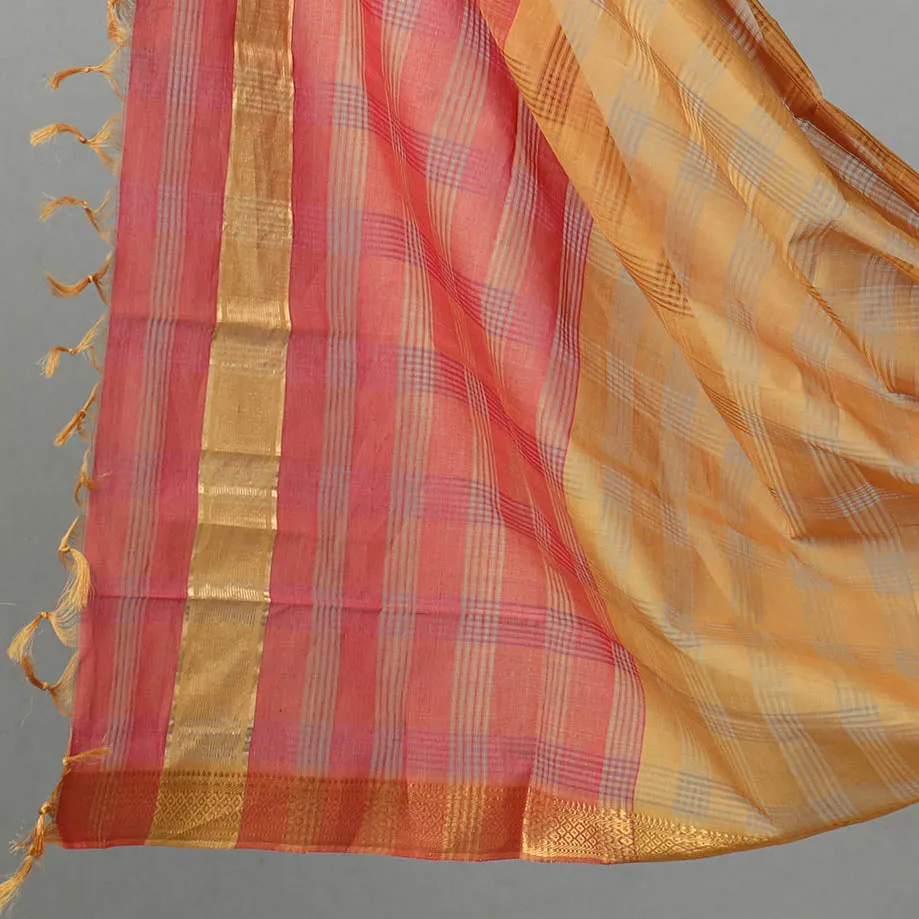 Orange - 3pc Handloom Cotton Mangalagiri Dress Material 04