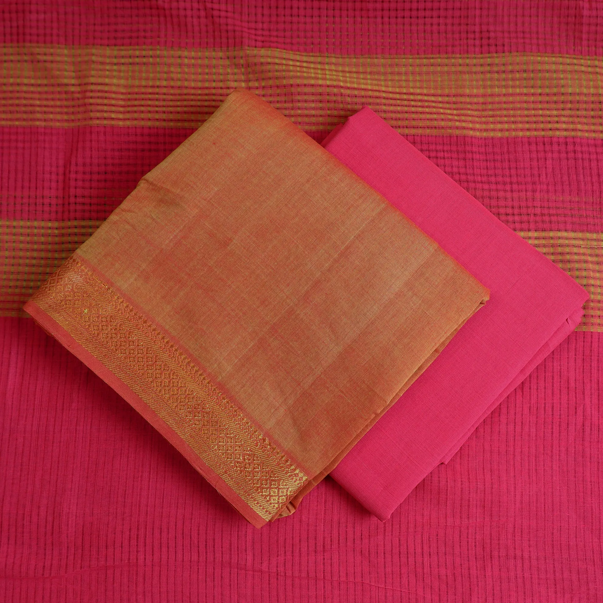 Orange - 3pc Handloom Cotton Mangalagiri Dress Material 16