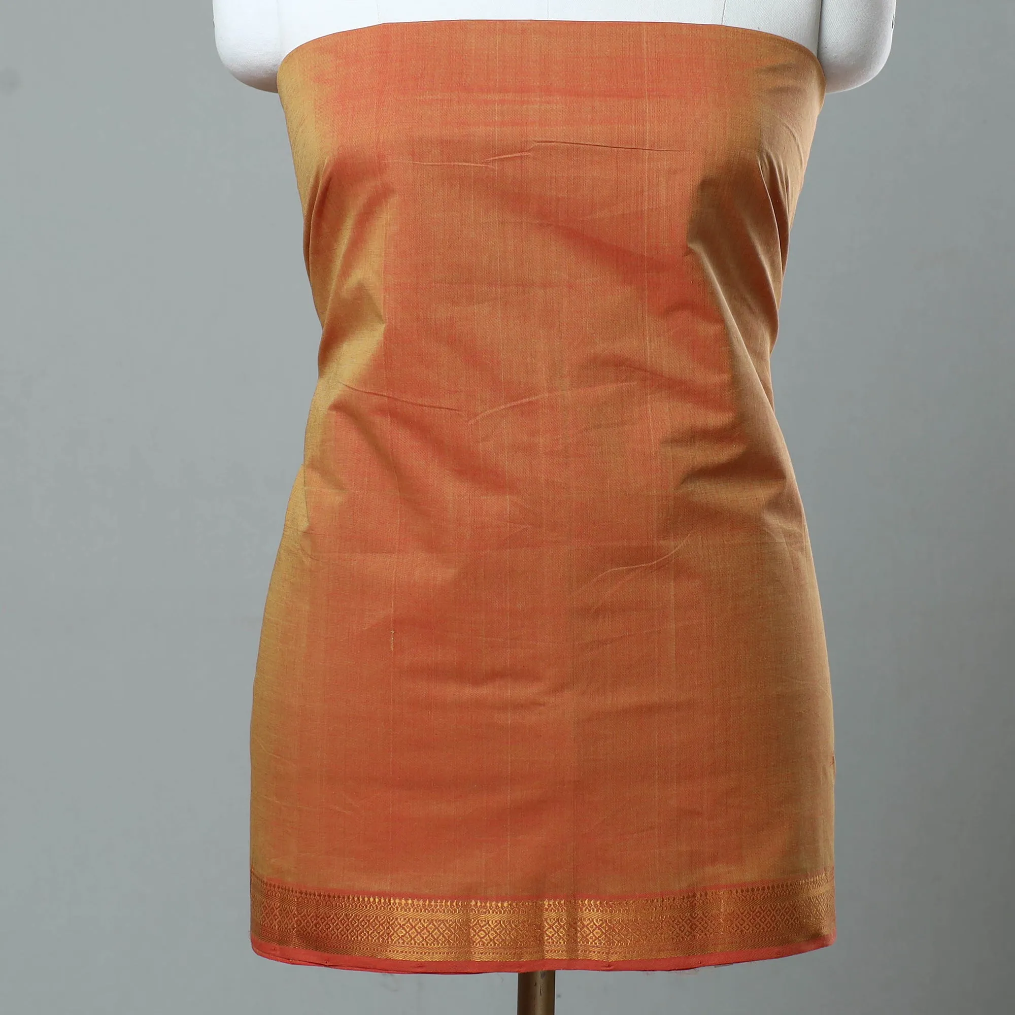 Orange - 3pc Handloom Cotton Mangalagiri Dress Material 16