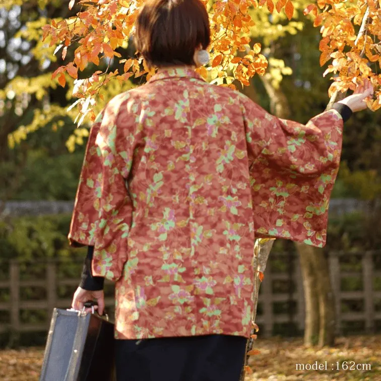 Orange autumn color flower design haori