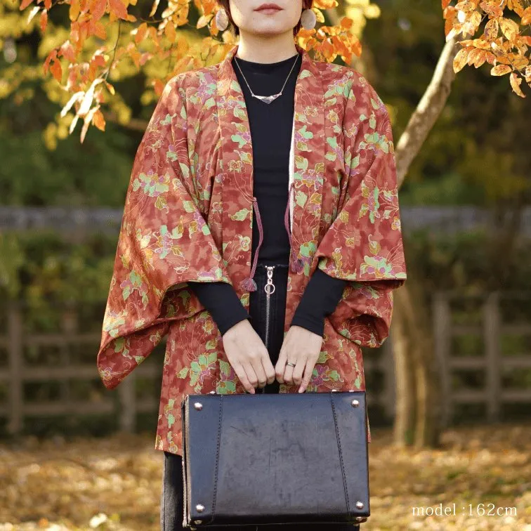 Orange autumn color flower design haori