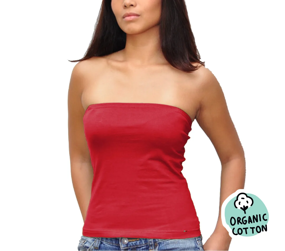 ORGANIC COTTON BASIC LONG TUBE TOP PACK OF 3 (NAVY/FUCHSIA/RED)