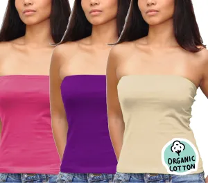 ORGANIC COTTON BASIC LONG TUBE TOP PACK OF 3 (NUDE/PURPLE/FUCHSIA)