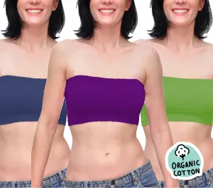 ORGANIC COTTON BASIC SHORT TUBE TOP (PACK OF 3 NAVY/GREEN/PURPLE)