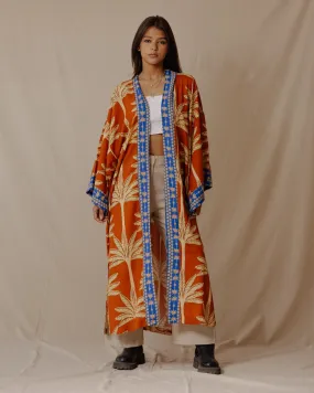 Palms Cotton Kimono Orange X Blue