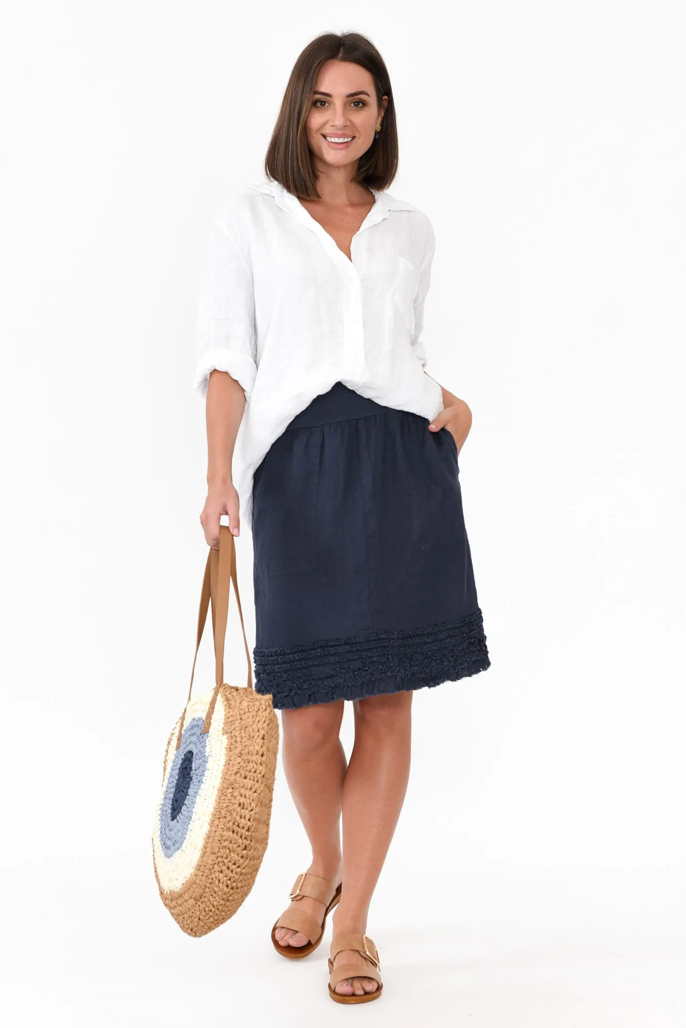 Phillipa Navy Ruffle Hem Skirt