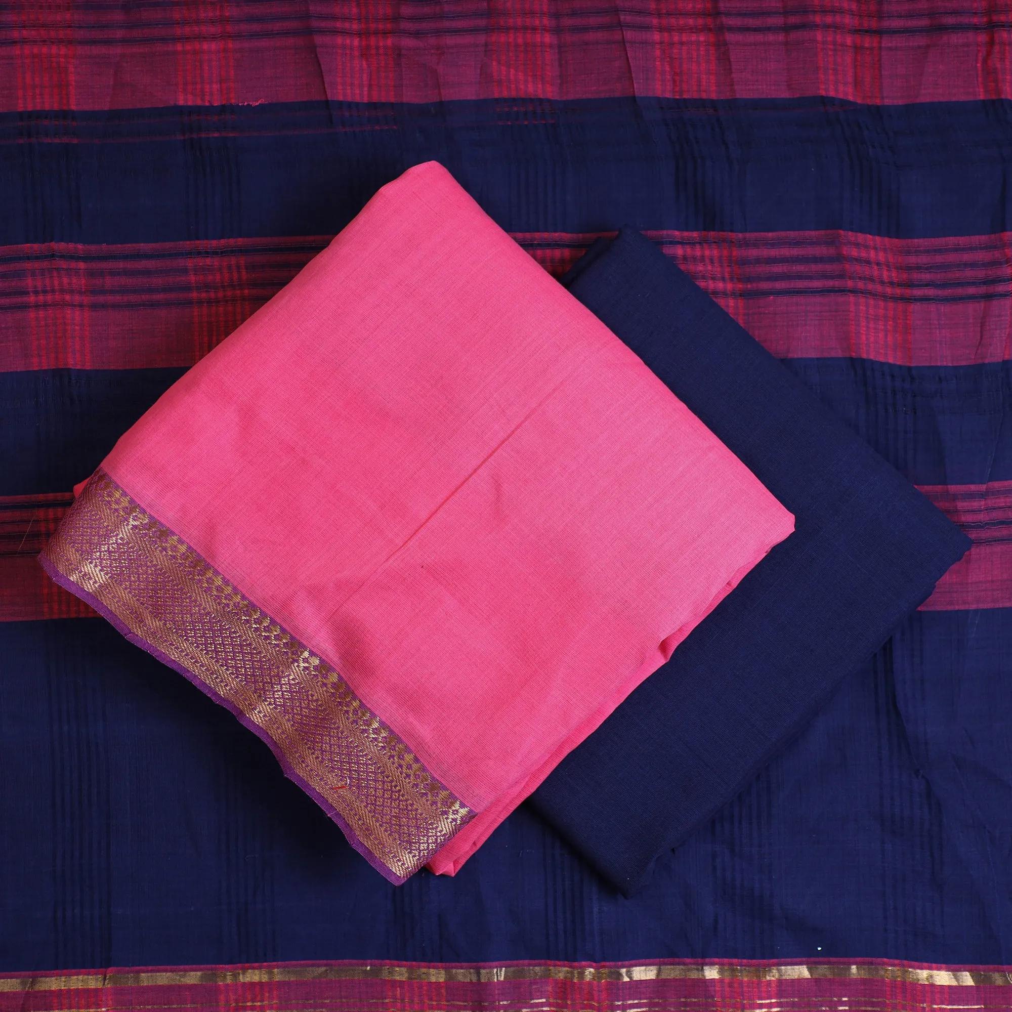 Pink - 3pc Handloom Cotton Mangalagiri Dress Material 19