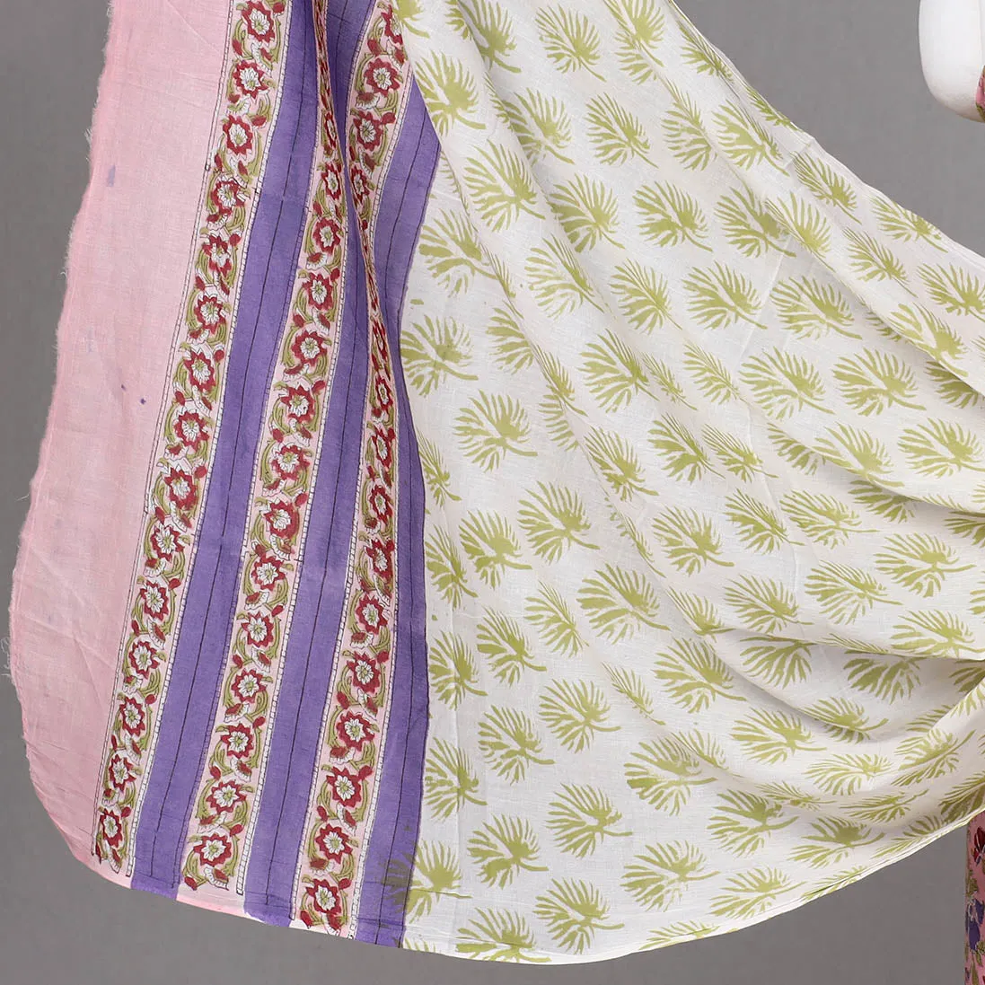 Pink - 3pc Sanganeri Block Printed Cotton Suit Material Set 08