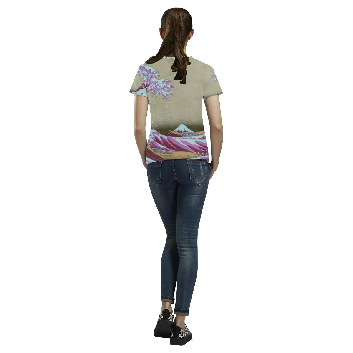 Pink Wave off Kanagawa All Over Print T-Shirt - Womens