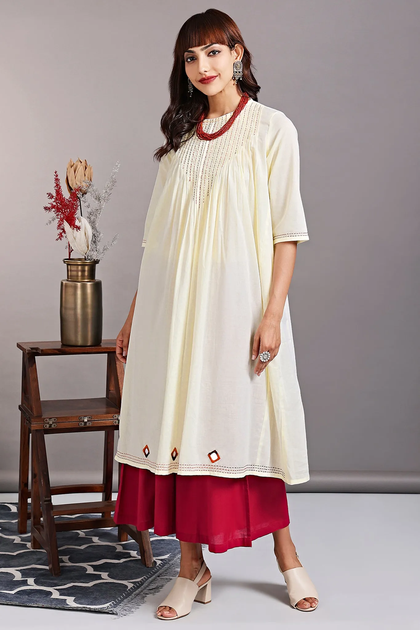 pintuck long dress - divine moon & dramatic anthurium