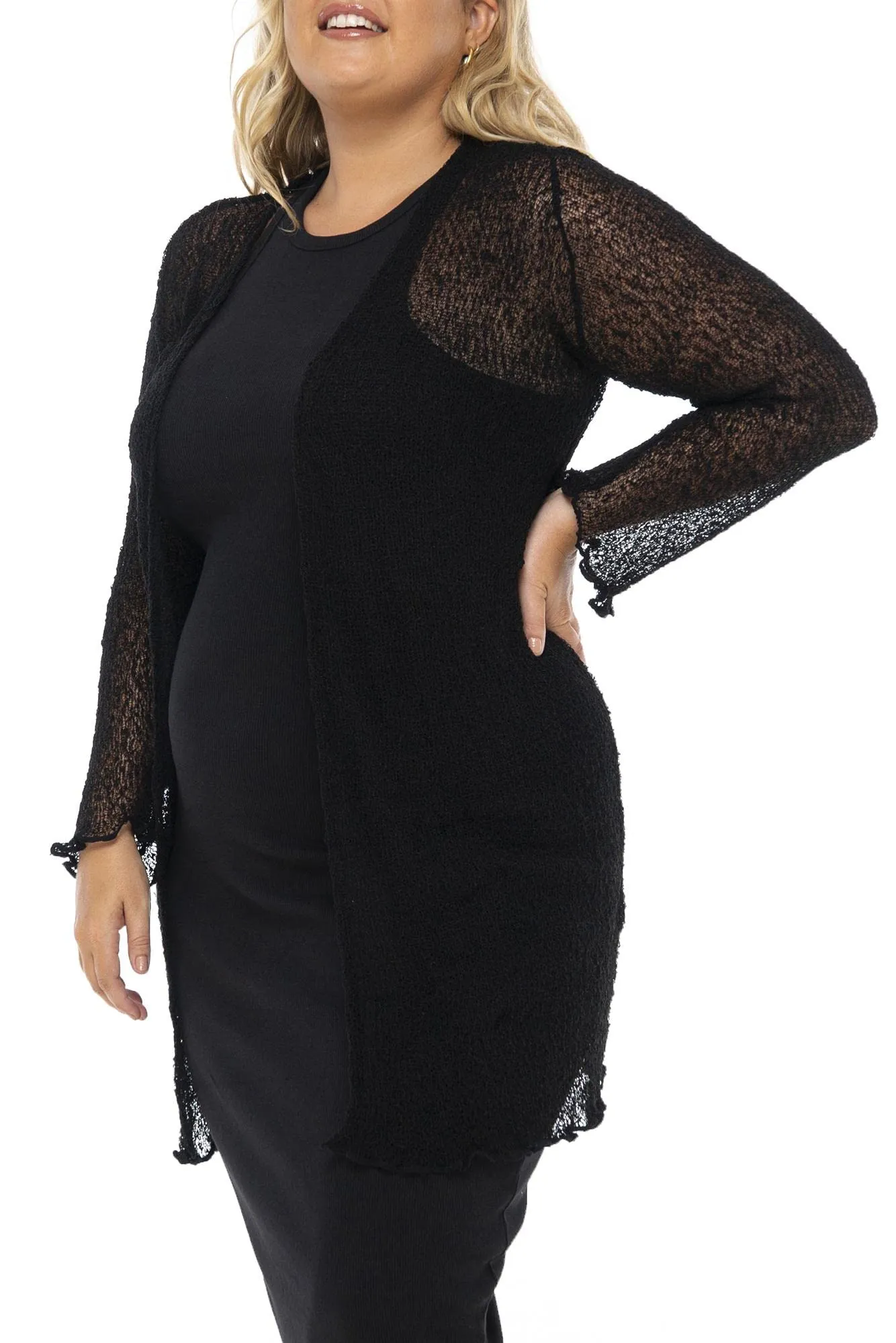 Plus Size Sheer Open Front Jacket Shrug