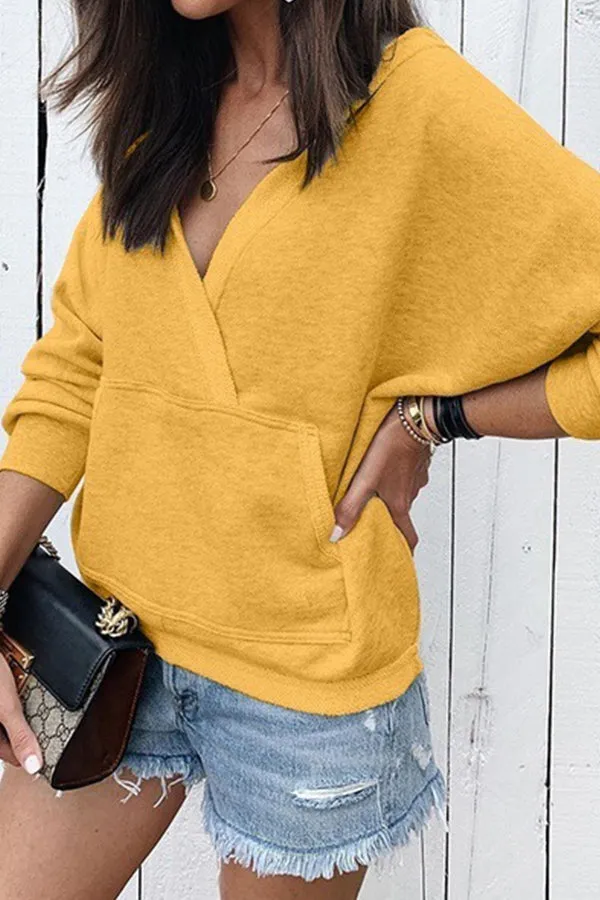 Pocket Patchwork V-neck Sweatshirt