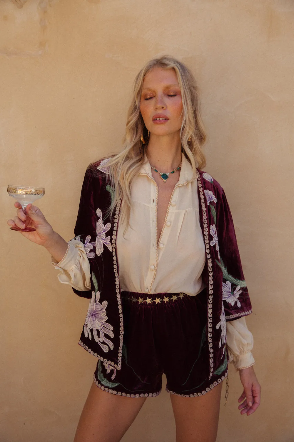 Purple Haze Silk Velvet Kimono Jacket - Mulberry