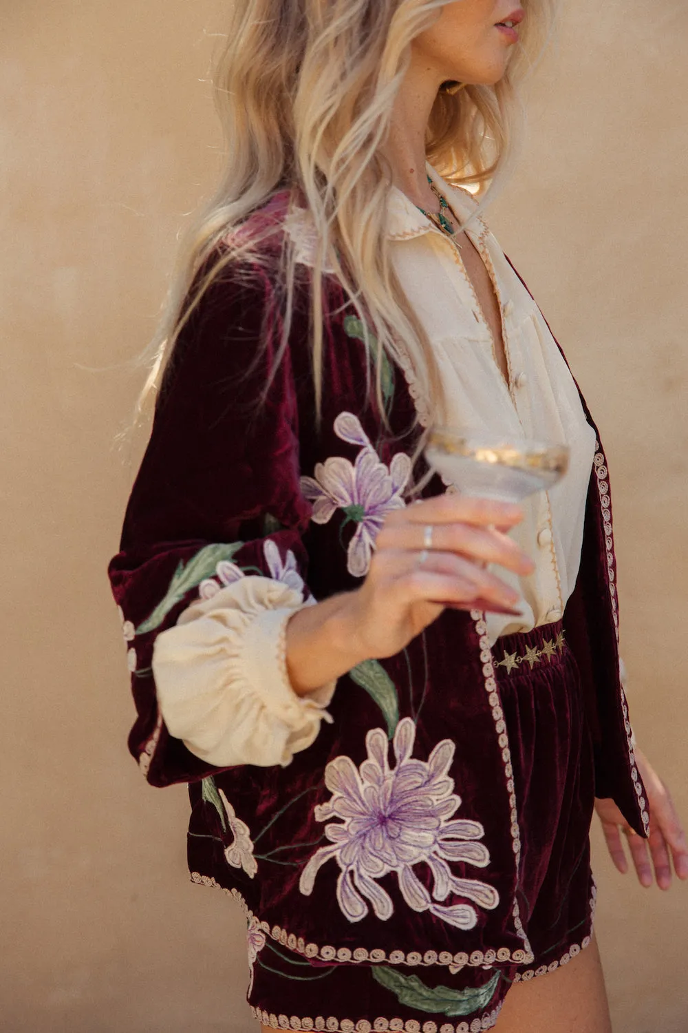 Purple Haze Silk Velvet Kimono Jacket - Mulberry