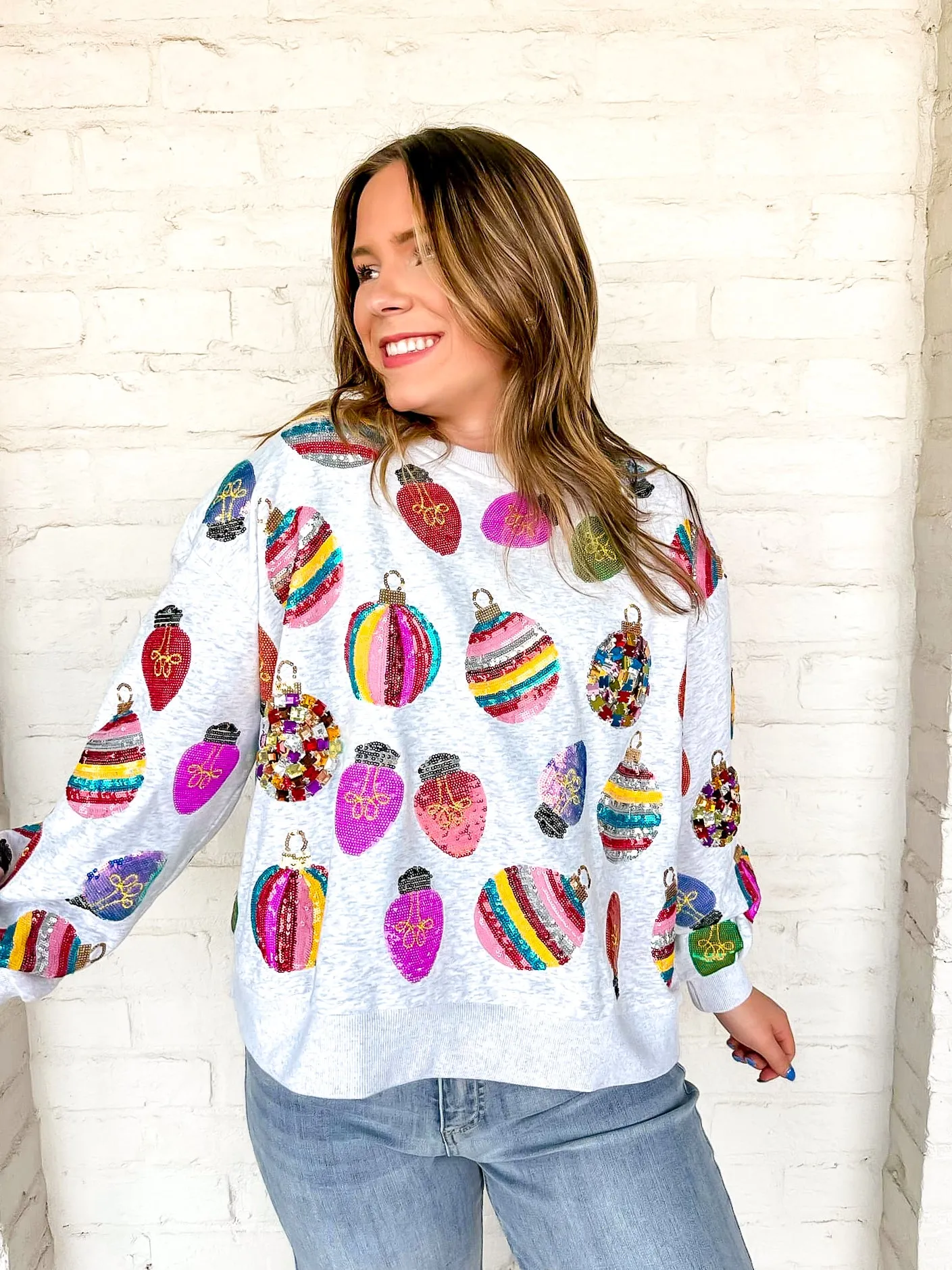 Queen Of Sparkles Scattered Multi Ornament & Light Grey Sweatshirt