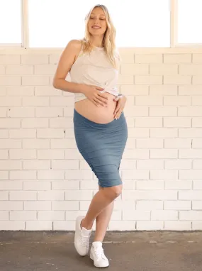 "The Ruched" Maternity Bamboo Skirt - Blue Moon