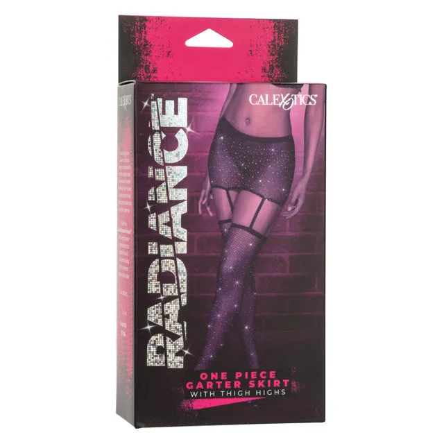 Radiance ONE PIECE GARTER SKIRT WITH THIGH HIGHS STOCKINGS Black with Sparkling Rhinestones One Size