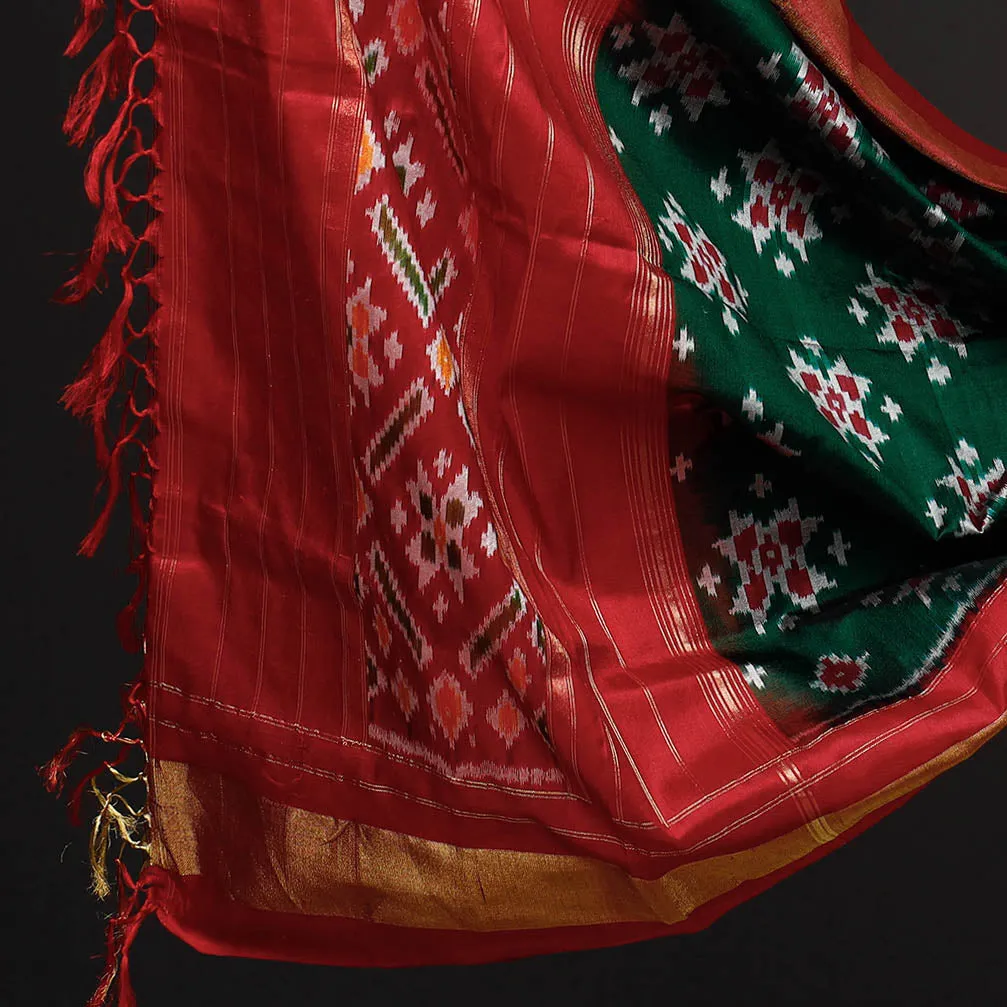 Red - 2pc Pochampally Ikat Weave Handloom Pure Raw Mulberry Silk Suit Material Set