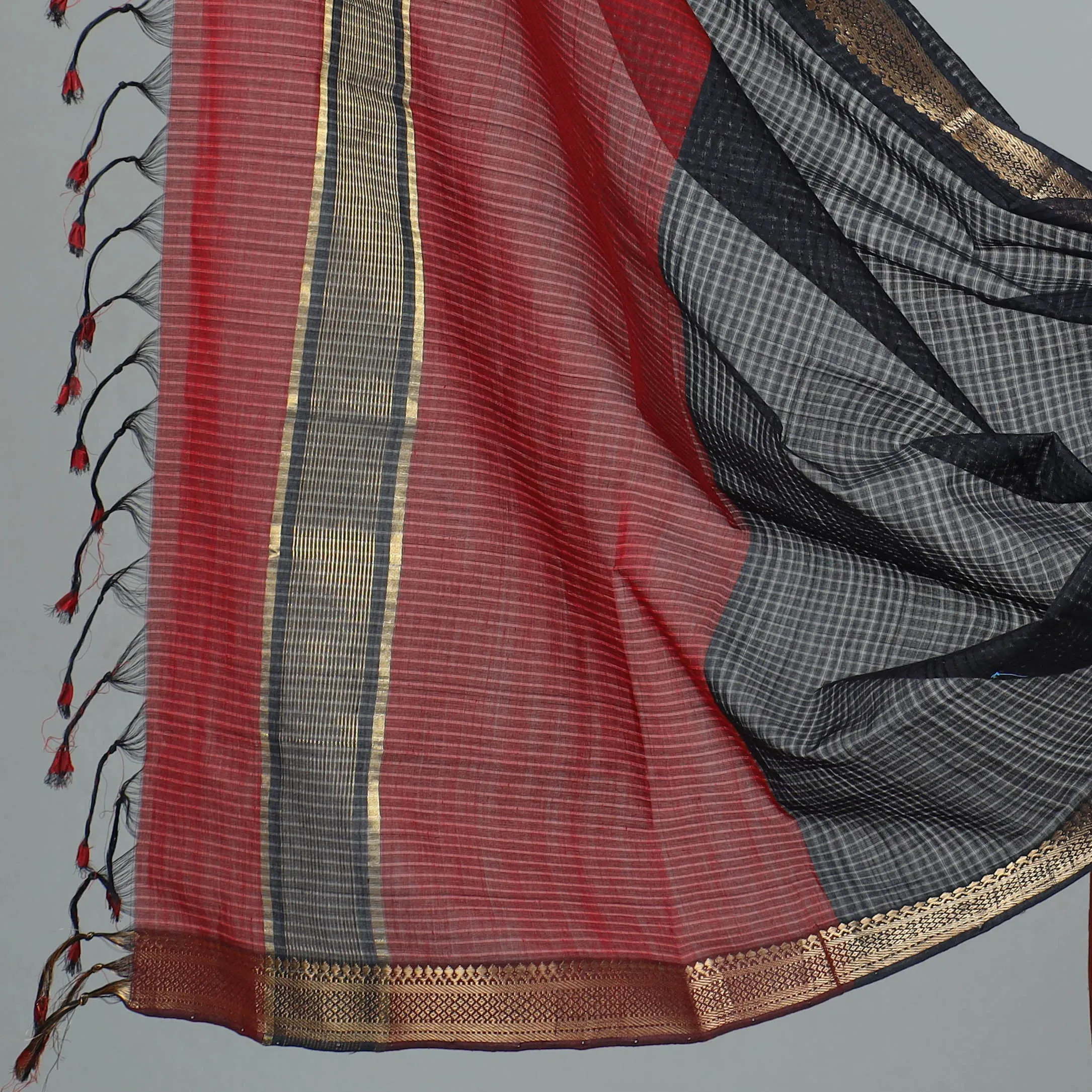 Red - 3pc Handloom Cotton Mangalagiri Dress Material 02