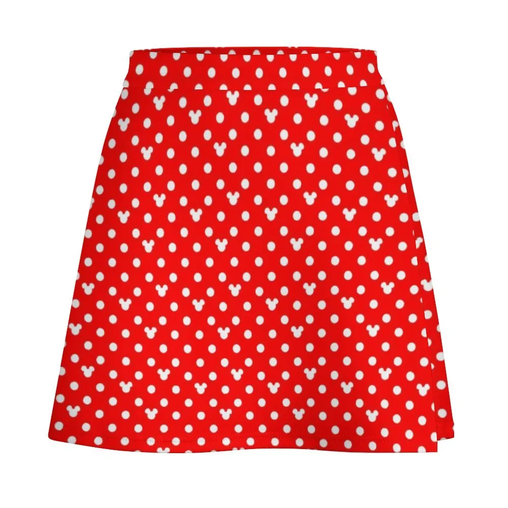 Red With White Mickey Polka Dots Short Skirt