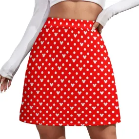 Red With White Mickey Polka Dots Short Skirt