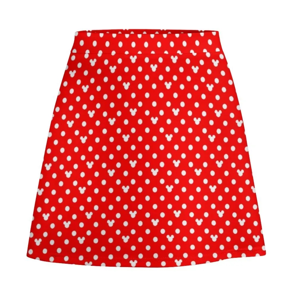 Red With White Mickey Polka Dots Short Skirt