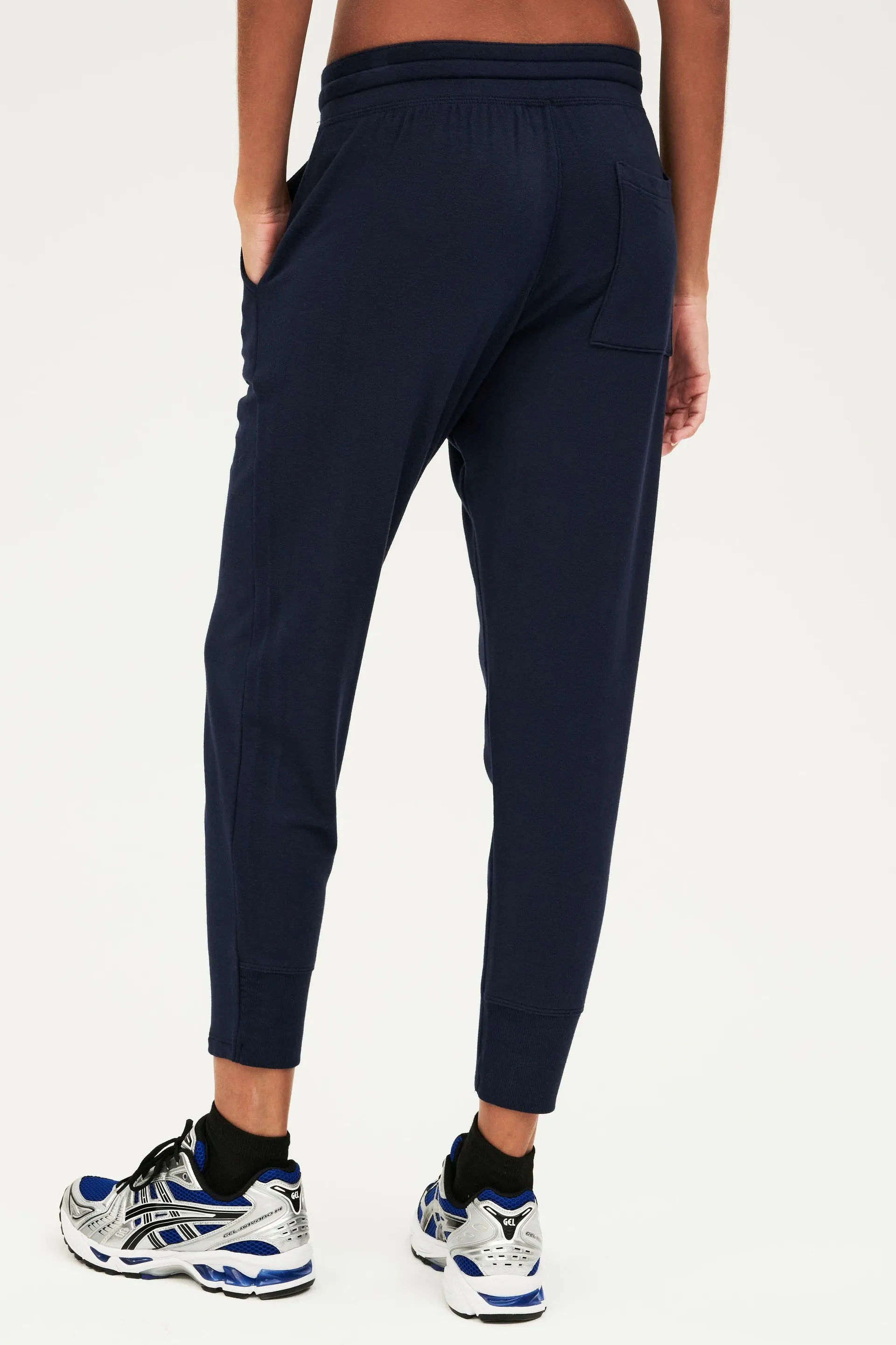 Reena 7/8 Fleece Sweatpant, Indigo/Off White