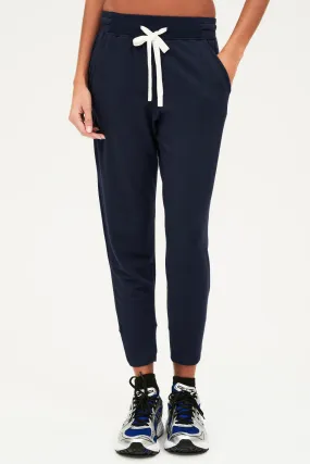 Reena 7/8 Fleece Sweatpant, Indigo/Off White