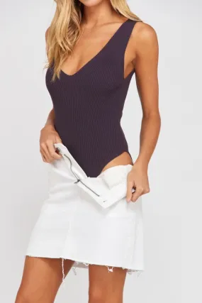 Ribbed Bodysuit in Eggplant