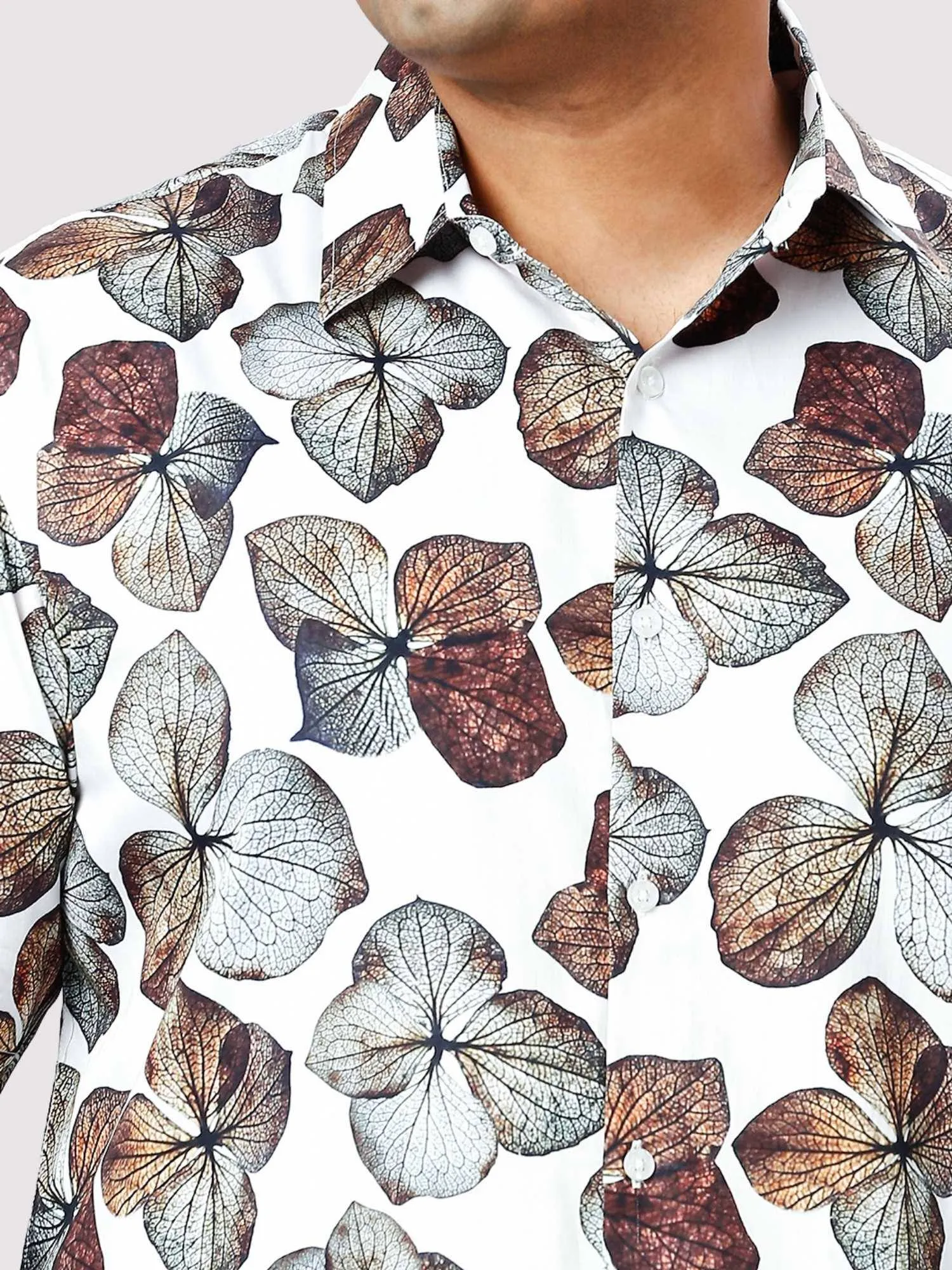 Rosy Leaf Digital Printed Half Sleeve Shirt Men's Plus Size