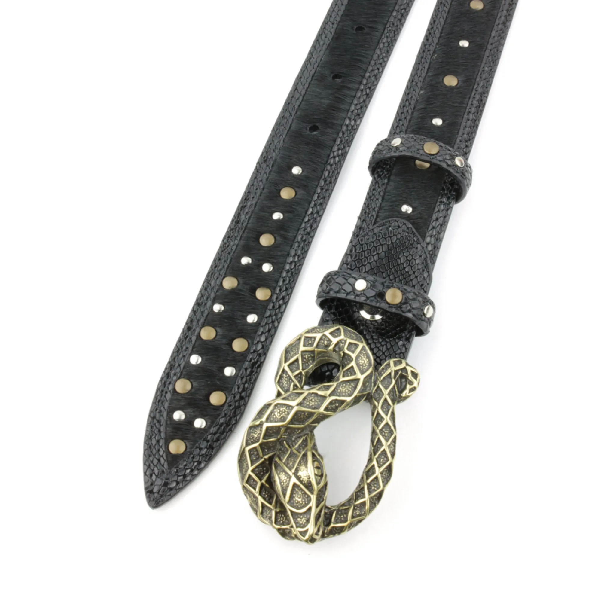 Rotten' Black Mock Python/Pony Mix Narrow Snake Belt