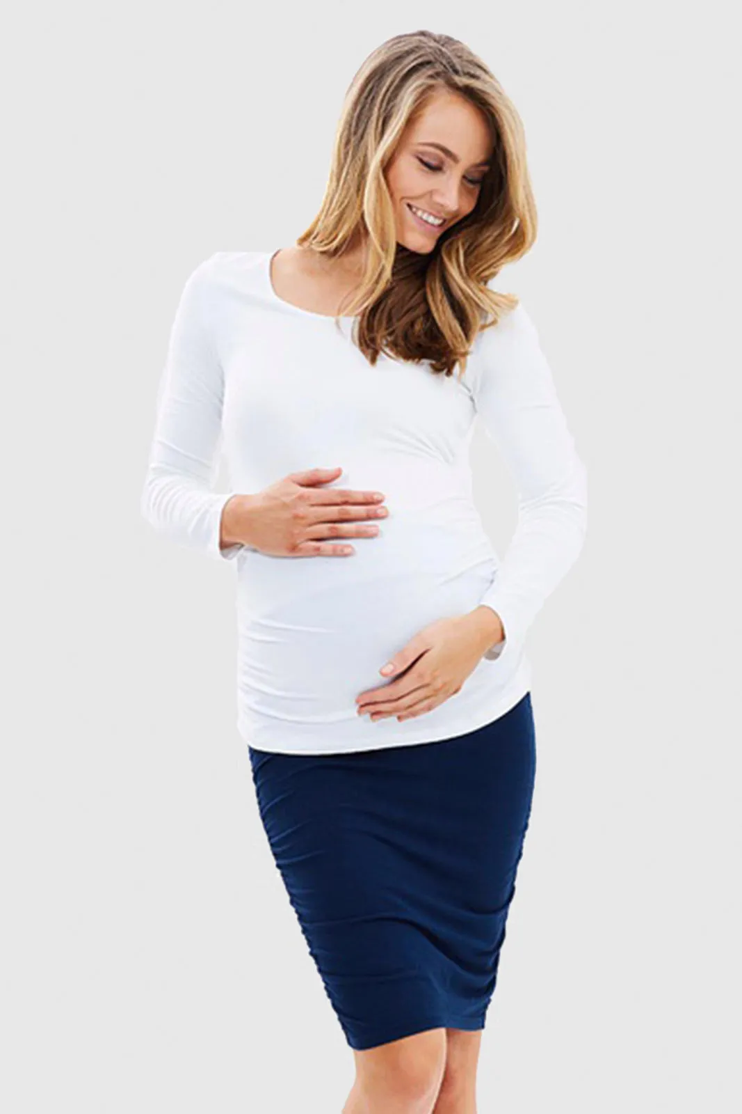 Ruched Maternity Skirt - Navy