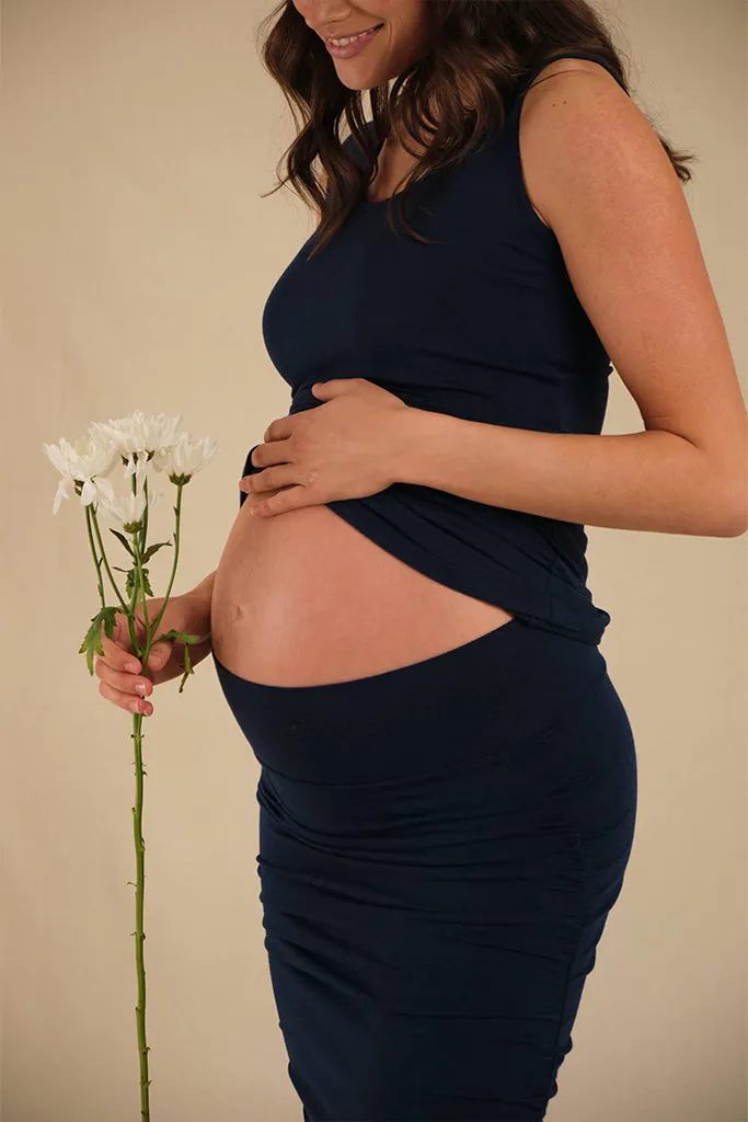 Ruched Maternity Skirt - Navy