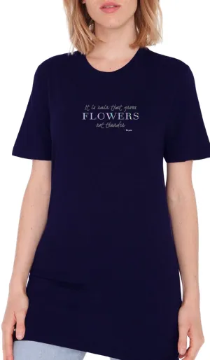 Rumi Quotes Fine Short Sleeve Womens T Shirt - Flowers - Navy