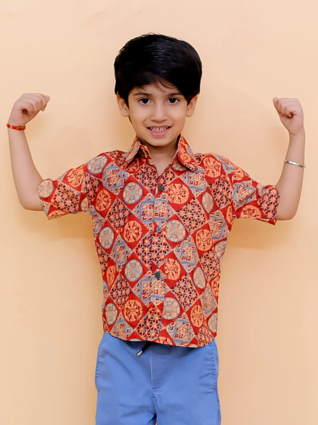 Rust Ajrakh Print Boys Shirt