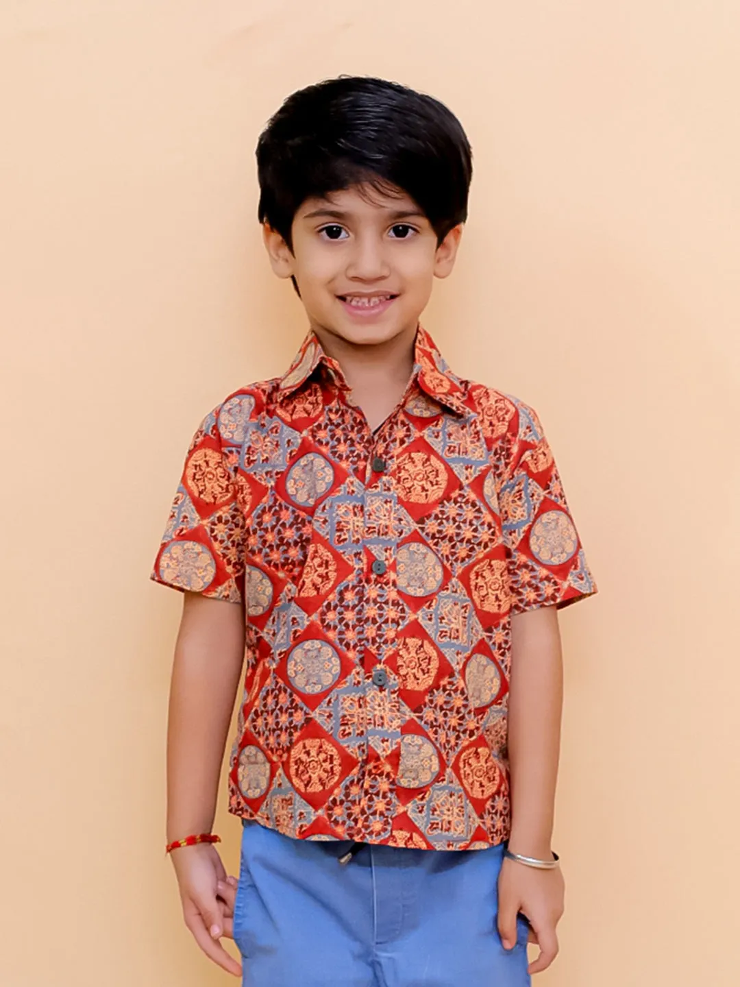 Rust Ajrakh Print Boys Shirt