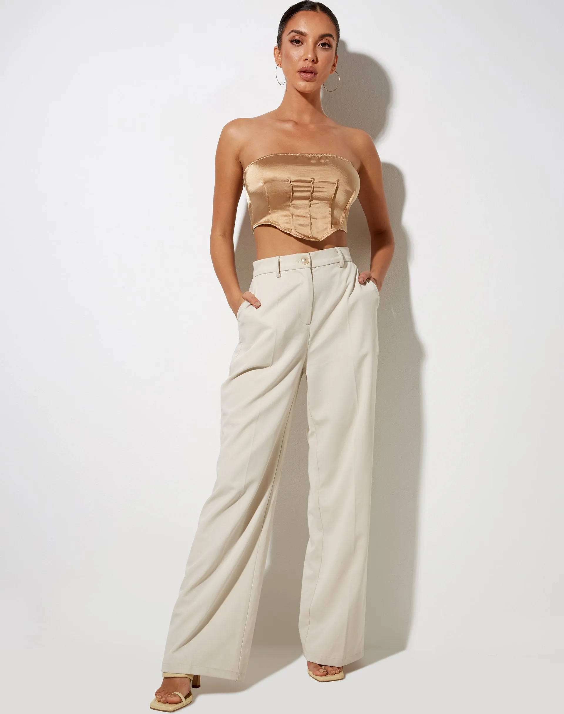 Sanja Bandeau Top in Satin Golden Sand