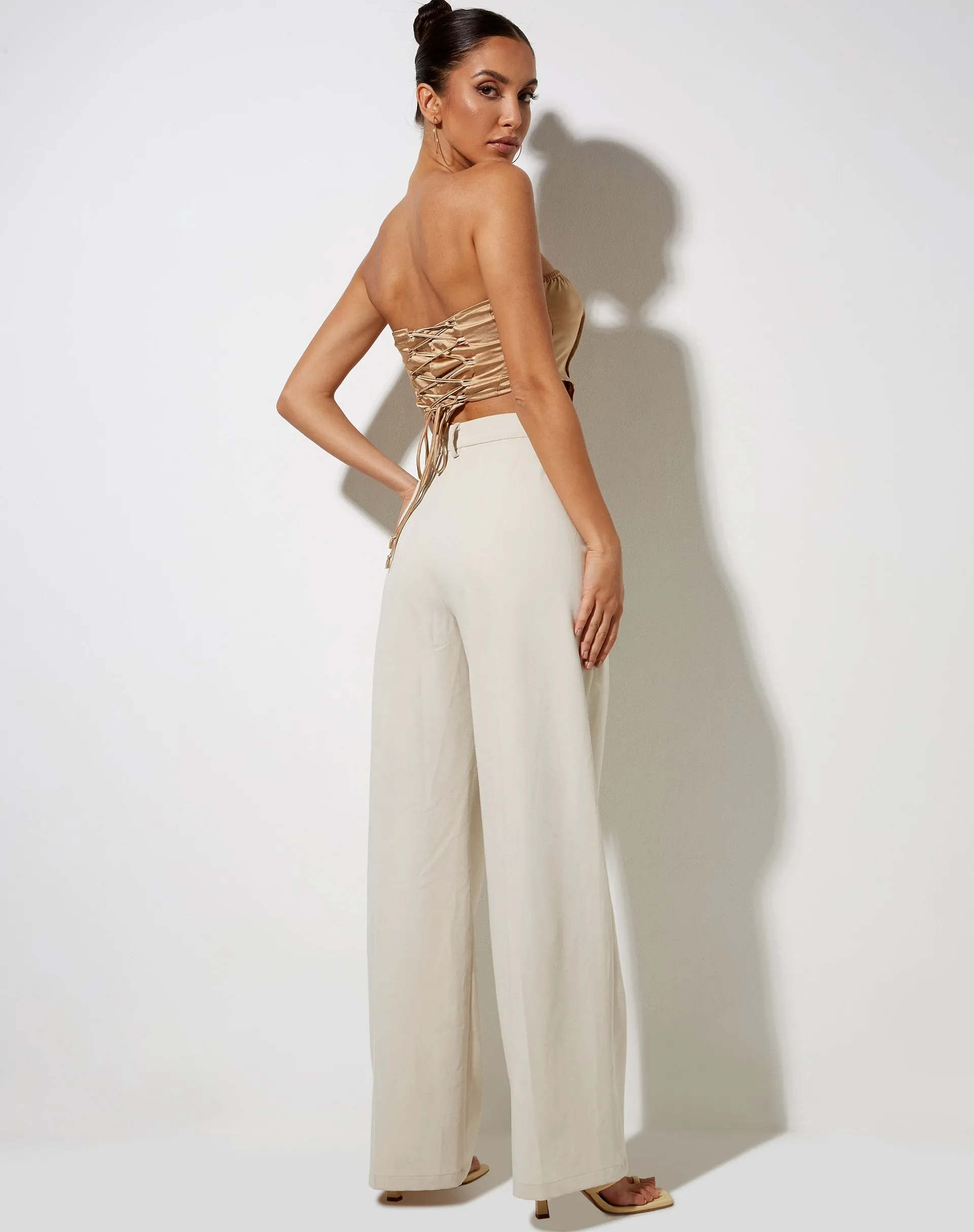 Sanja Bandeau Top in Satin Golden Sand