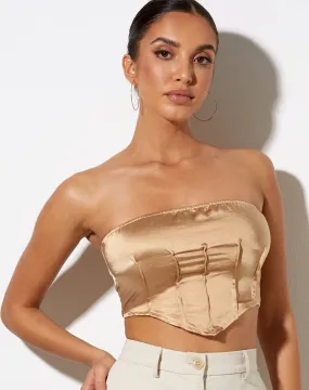 Sanja Bandeau Top in Satin Golden Sand