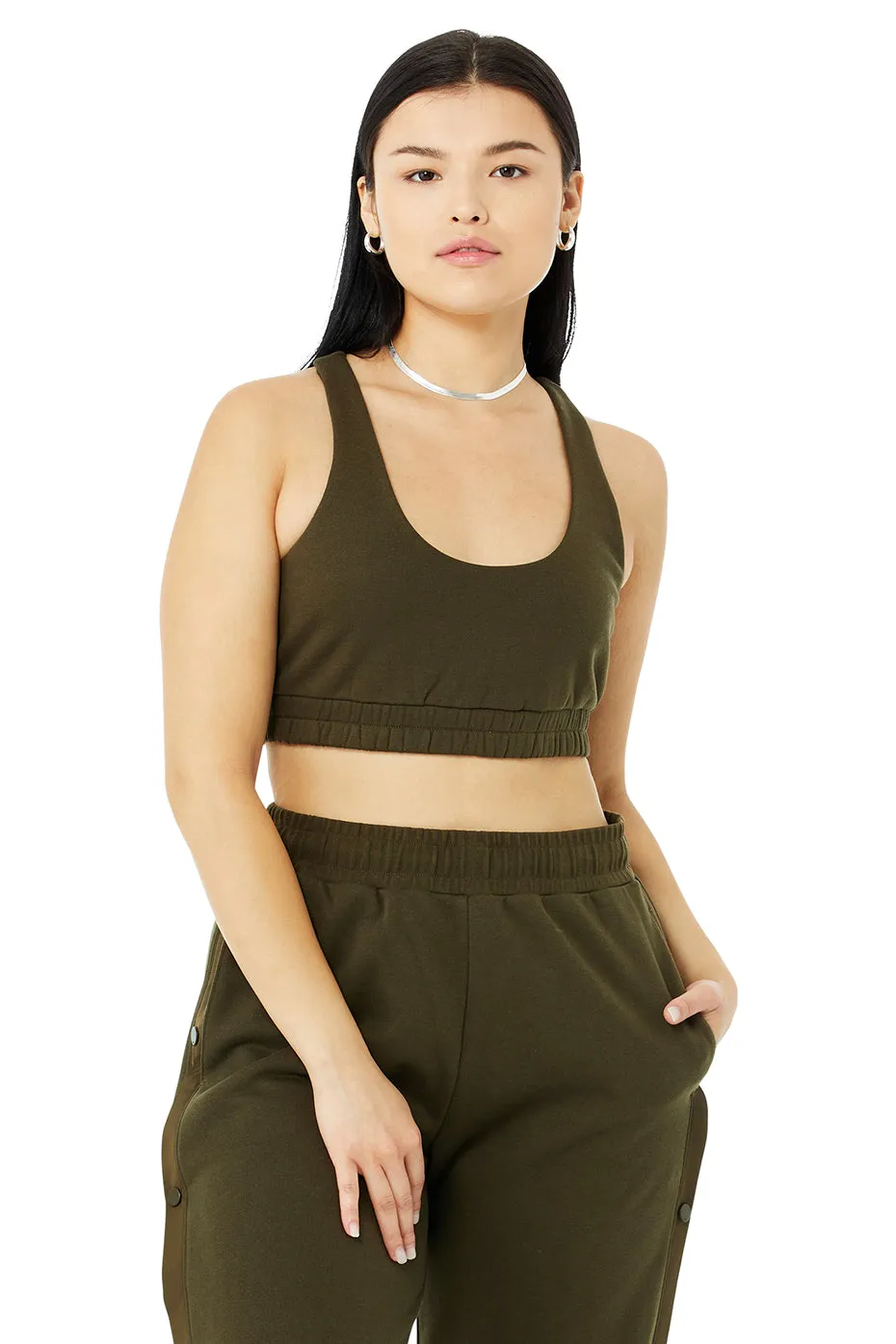 Scoop Neck Sweatshirt Bra - Dark Olive