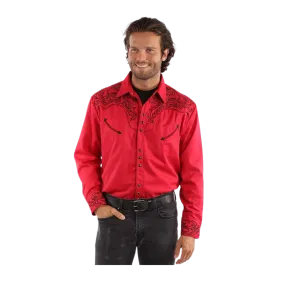 Scully Leather Men's Embroidered Scroll Crimson Shirt